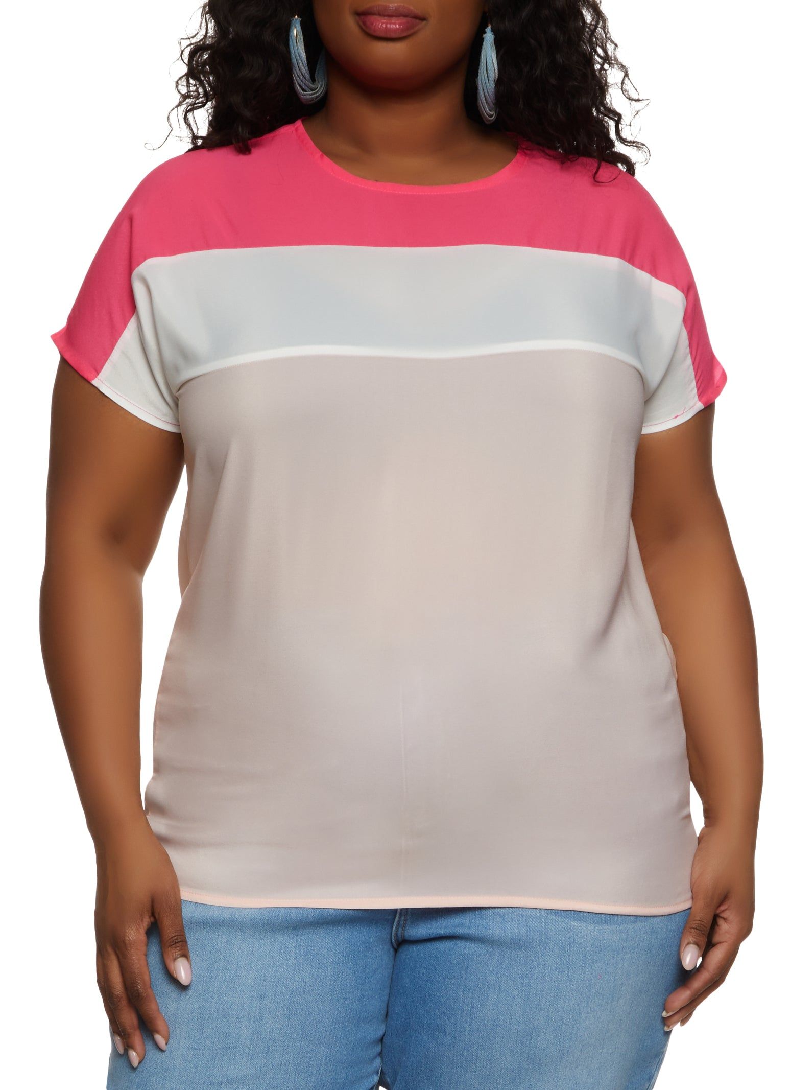 Plus Size Color Block Short Sleeve Top sold by Rainbow