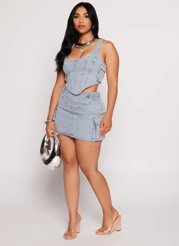 Zip Back Denim Cargo Mini Skirt sold by Rainbow