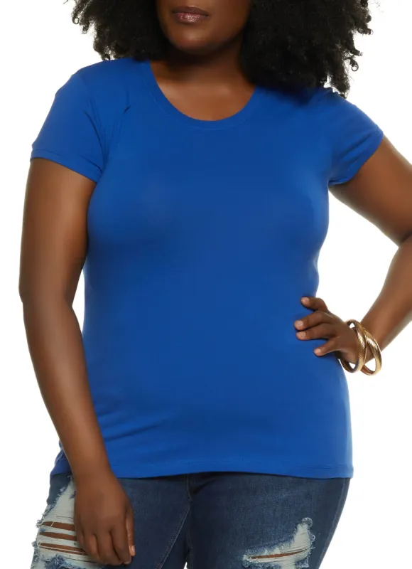 Plus Size Basic Short Sleeve Crew Neck Tee sold by Rainbow
