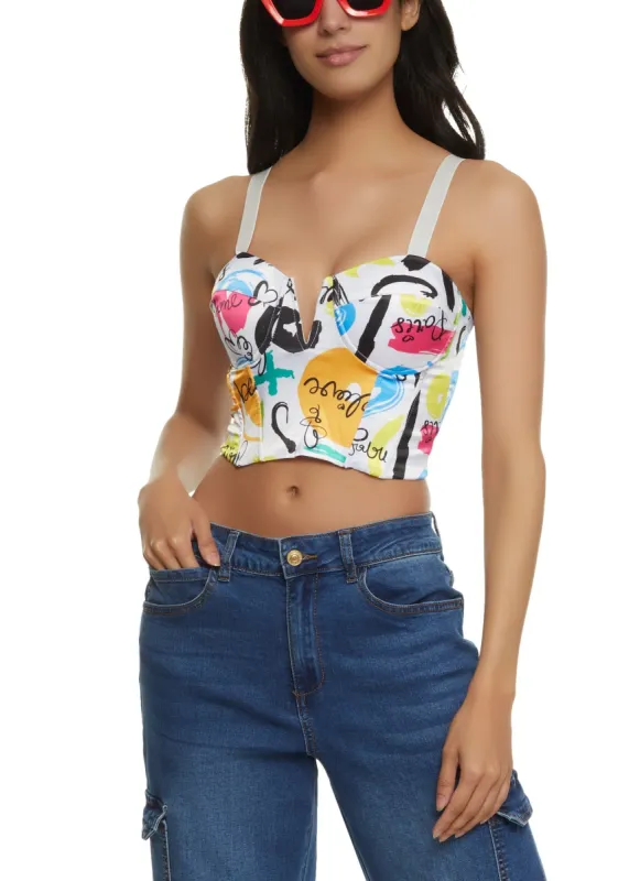 Graphic Print Cropped Bustier Top sold by Rainbow