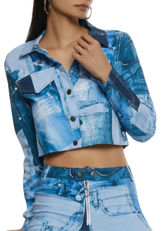 Printed Snap Button Front Jacket sold by Rainbow