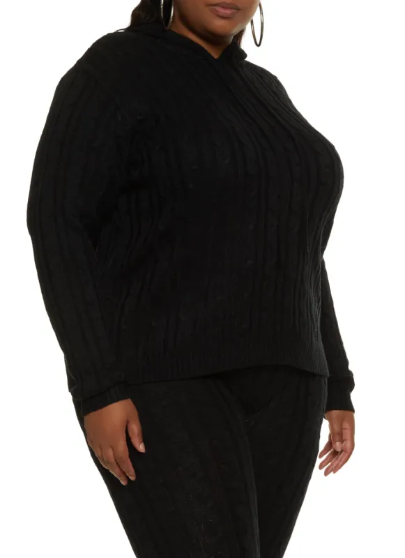 Plus Size Cable Knit Hoodie sold by Rainbow