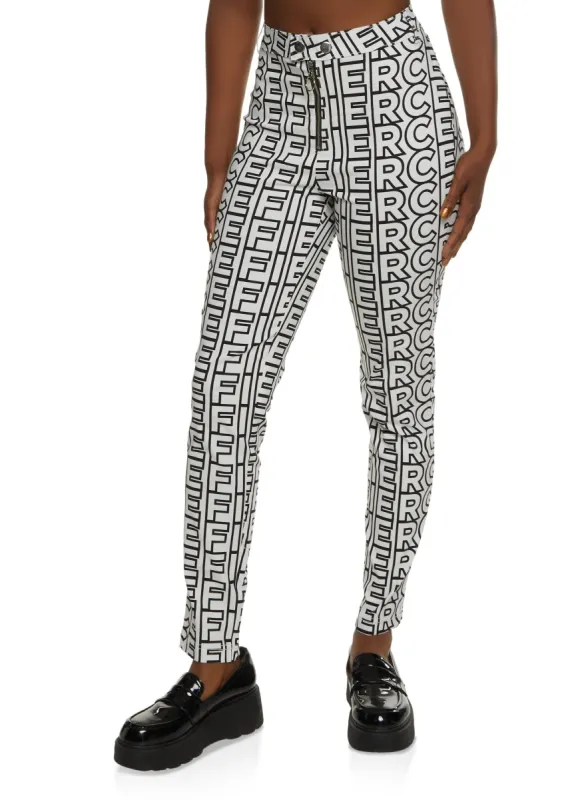 Printed Zip Front High Waist Pants sold by Rainbow