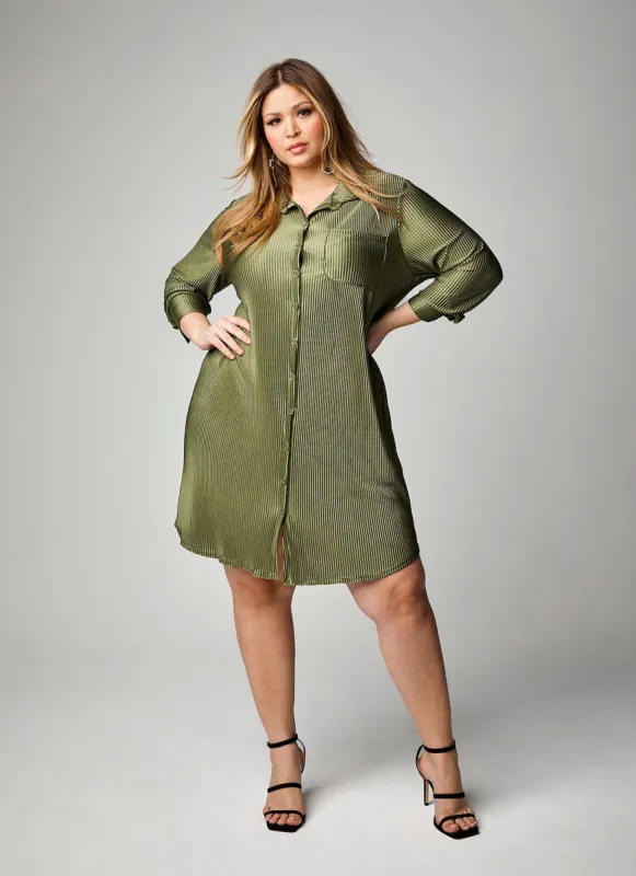Plus Size Plisse Long Sleeve Shirt Dress sold by Rainbow