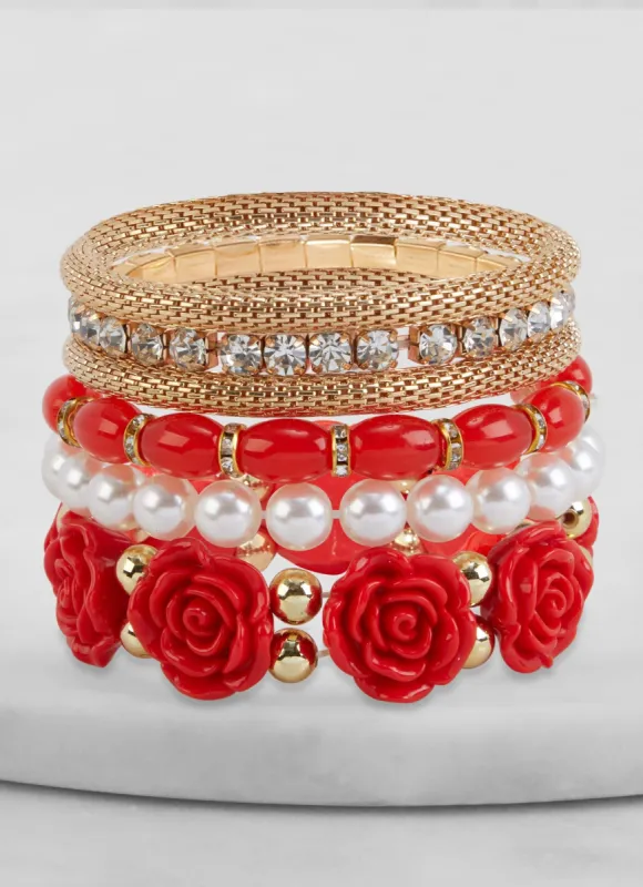 Set of 6 Assorted Beaded Stretch Bracelets sold by Rainbow