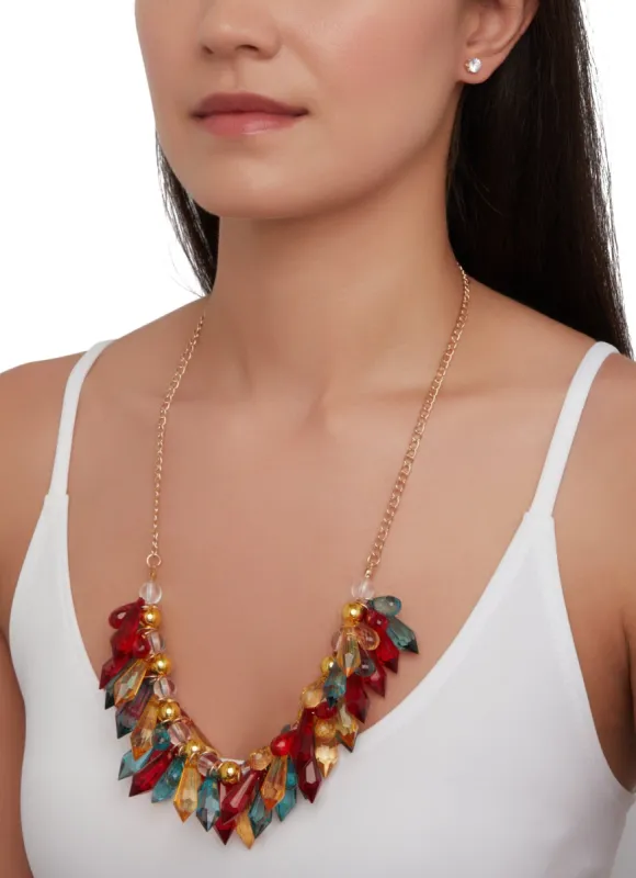 Dangle Crystal Beaded Necklace and Stud Earrings sold by Rainbow