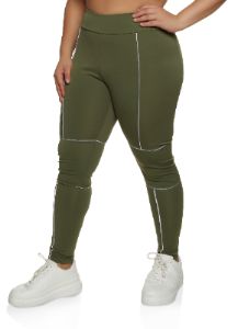 Plus Size Contrast Piping High Waist Leggings sold by Rainbow