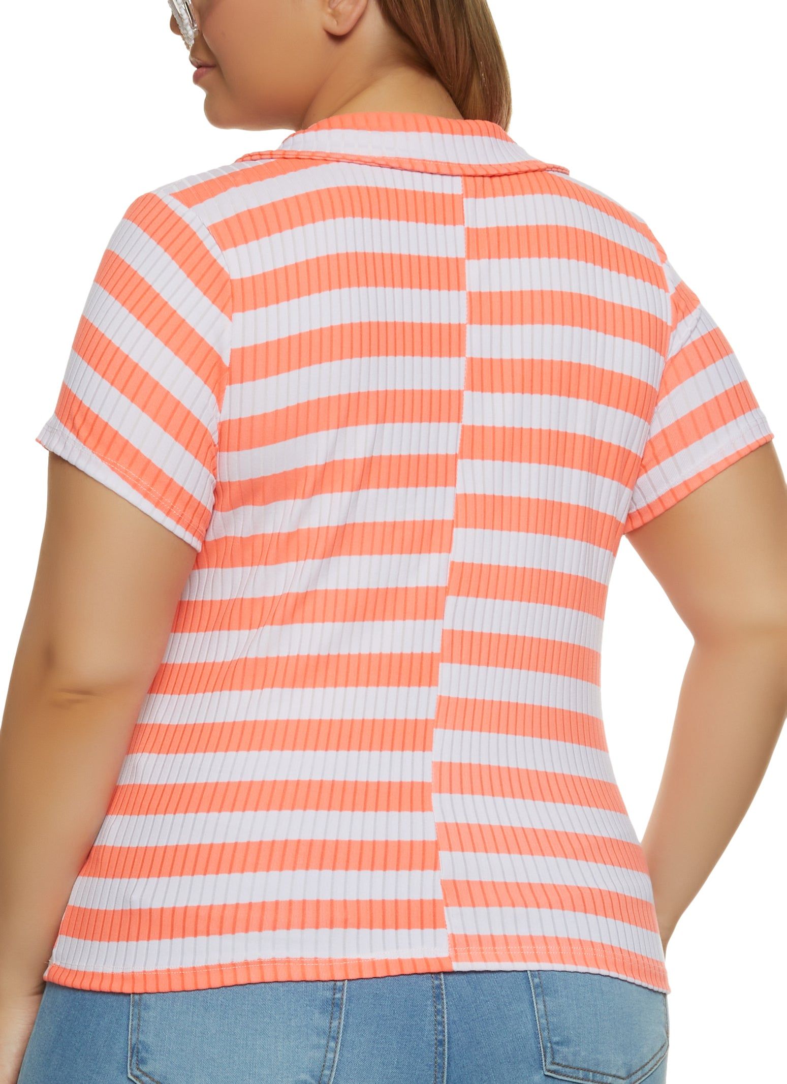 Plus Size Rib Knit Striped Polo Shirt sold by Rainbow product image thumbnail 2