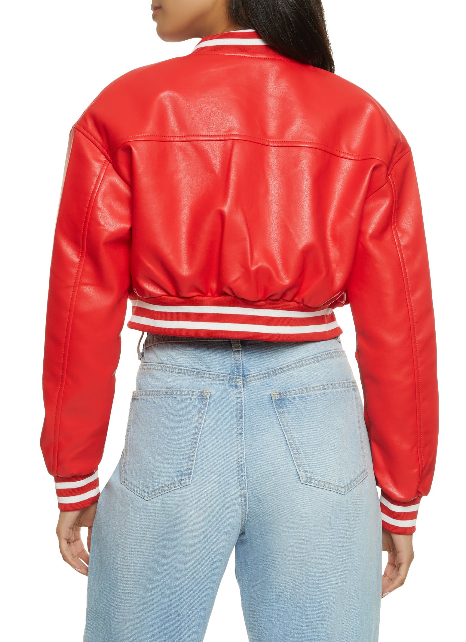 Faux Leather Cropped Baseball Jacket sold by Rainbow product image thumbnail 3