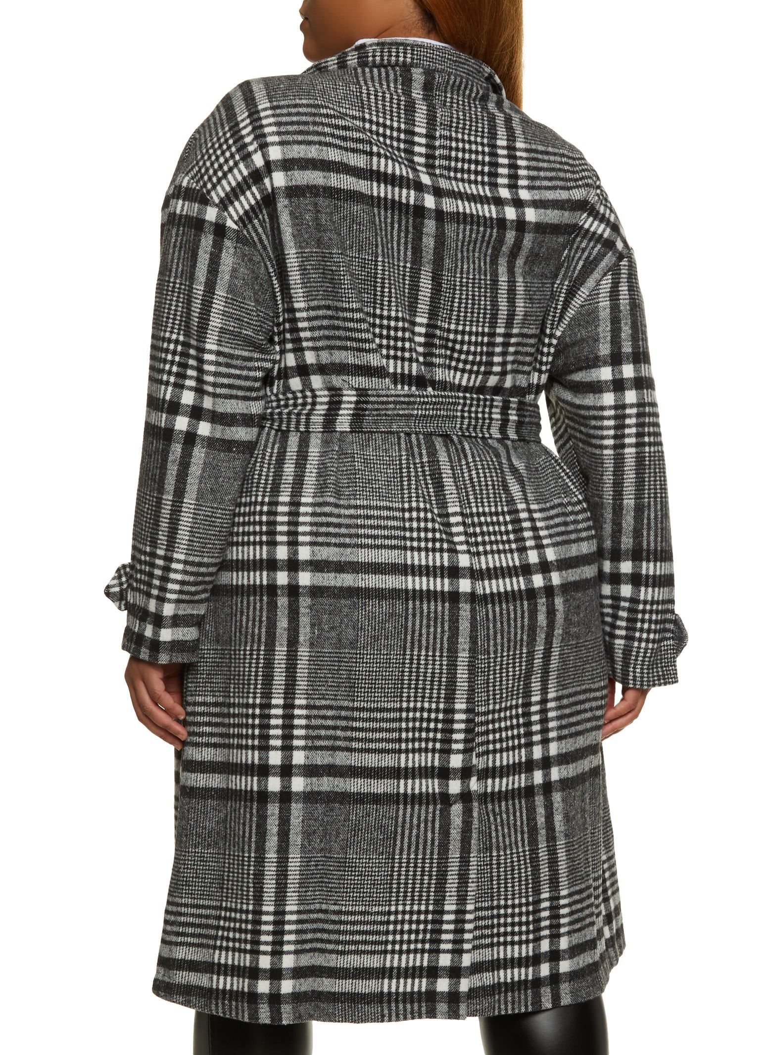 Plus Size Brushed Knit Plaid Belted Longline Shacket sold by Rainbow product image thumbnail 3