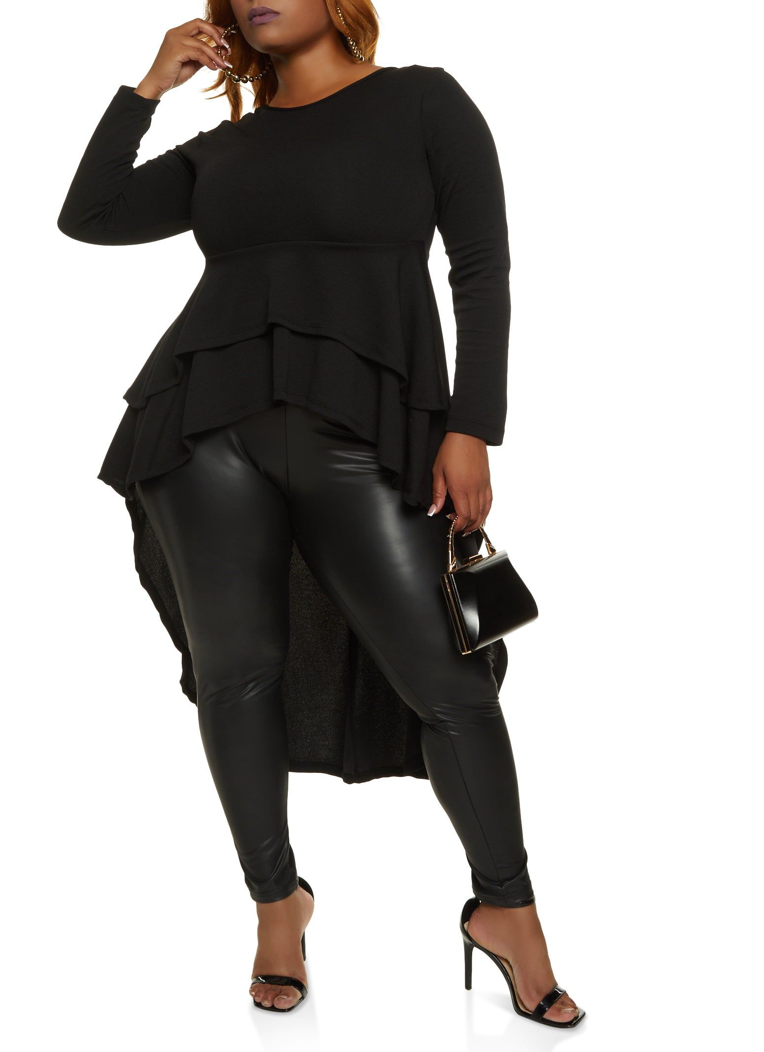 Plus Size Long Sleeve Tiered High Low Peplum Top sold by Rainbow