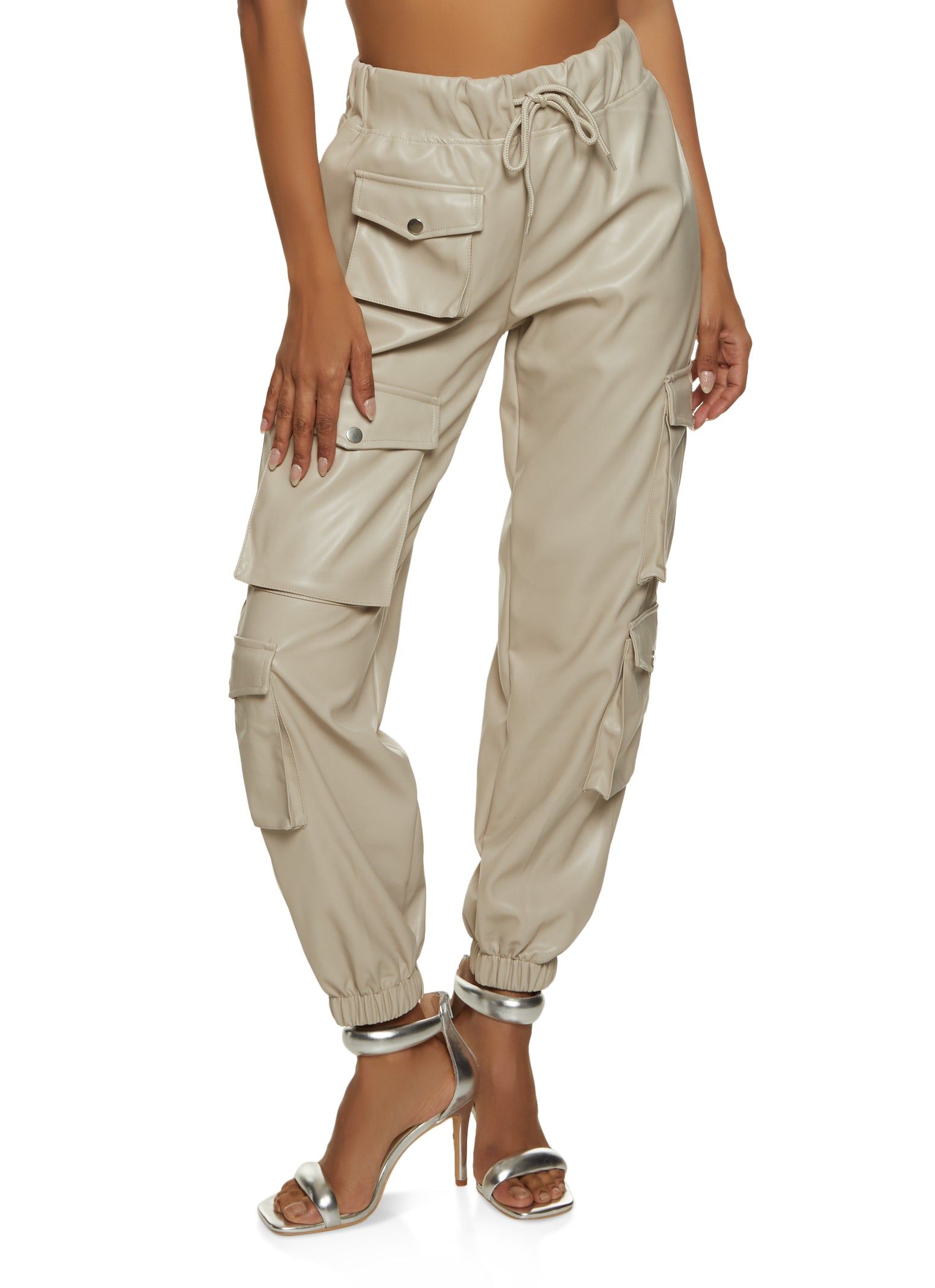 Faux Leather Drawstring Cargo Joggers sold by Rainbow
