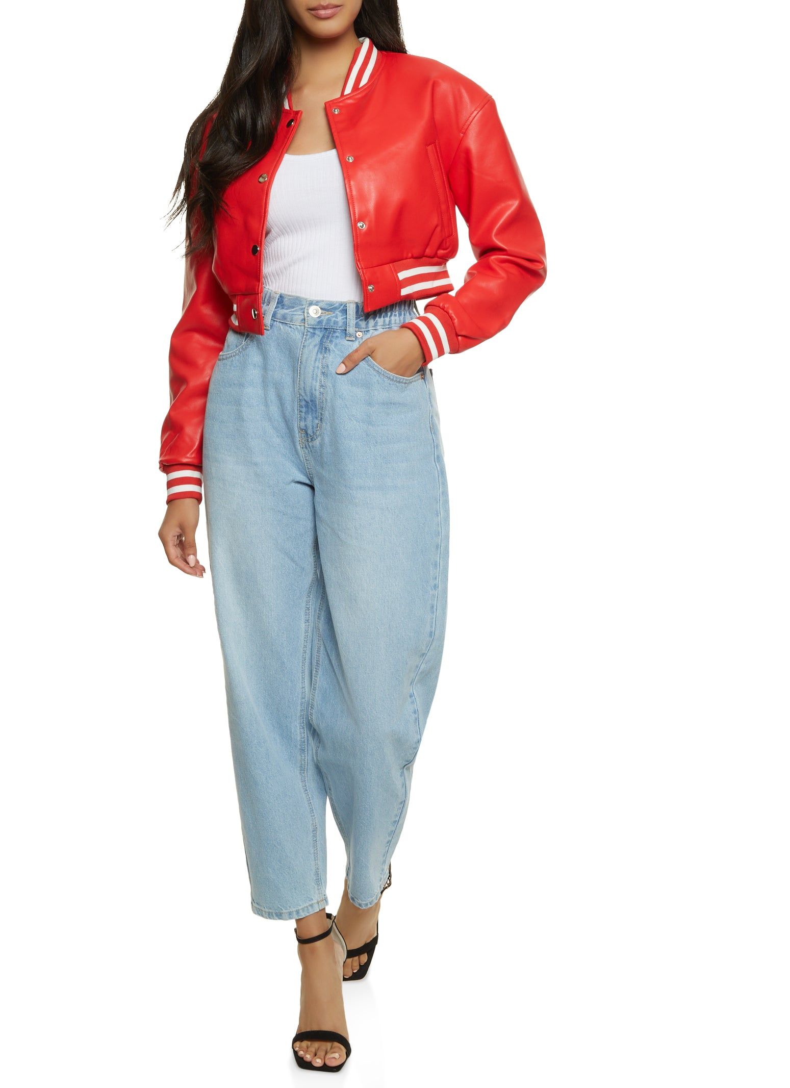 Faux Leather Cropped Baseball Jacket sold by Rainbow product image thumbnail 2