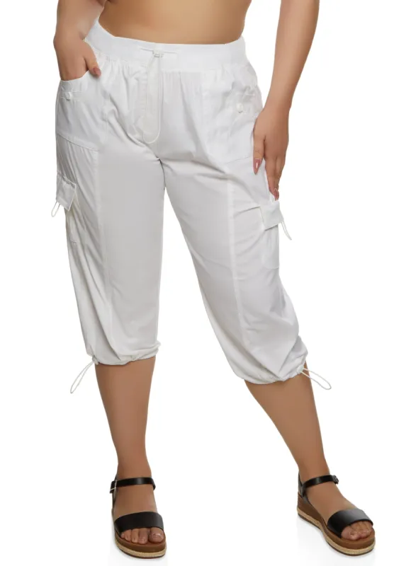 Plus Size Toggle Drawstring Cargo Capri Pants sold by Rainbow