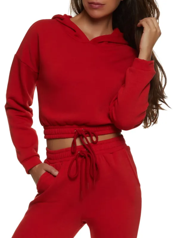 Fleece Faux Drawstring Cropped Sweatshirt sold by Rainbow