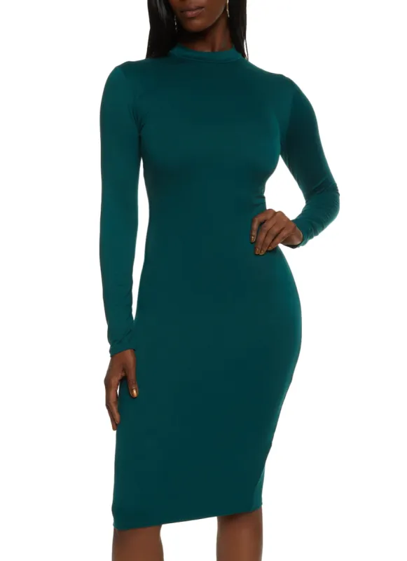 Mock Neck Long Sleeve Midi Dress sold by Rainbow