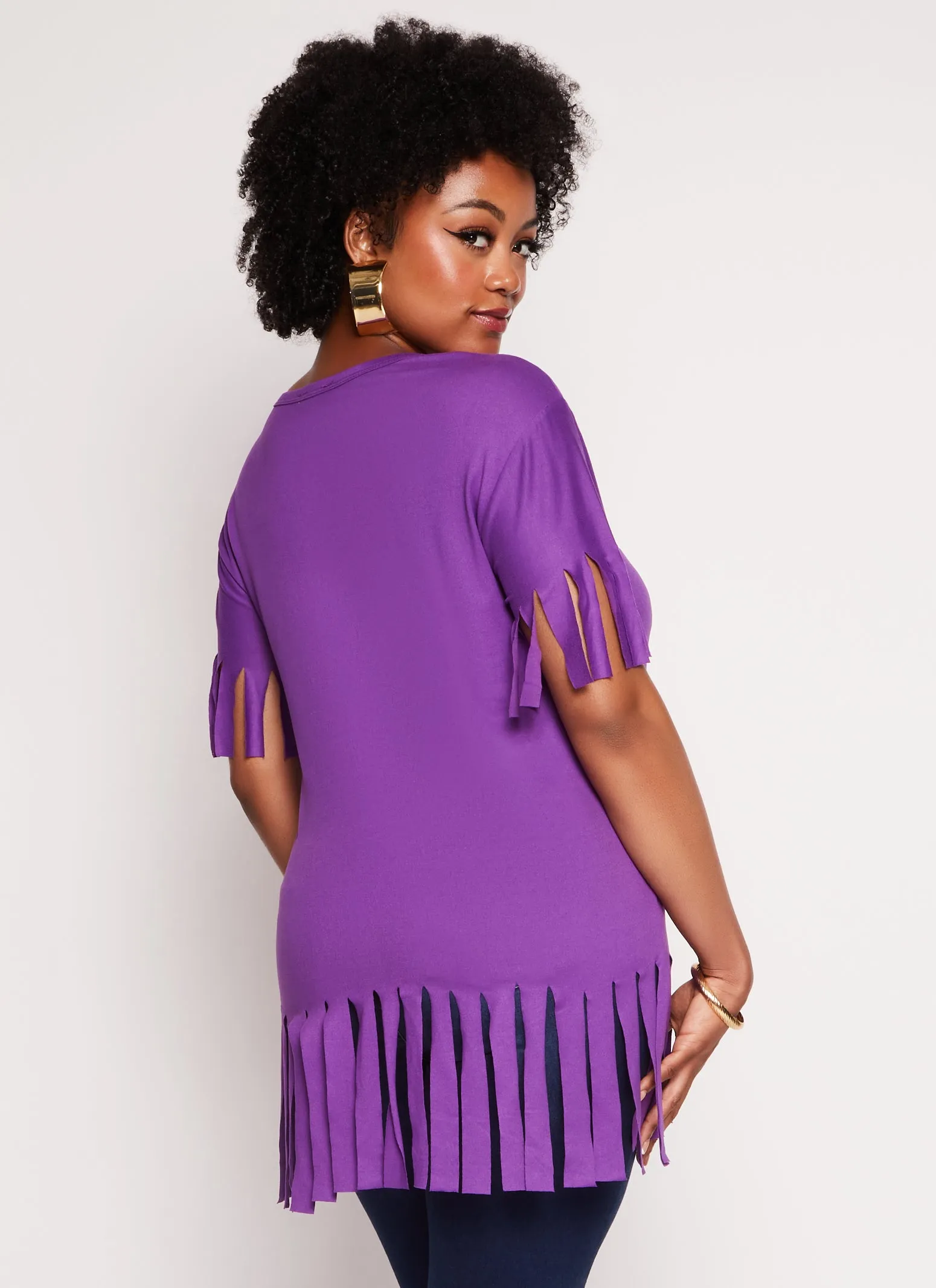 Plus Size Short Sleeve Fringe Hem T Shirt sold by Rainbow product image thumbnail 3