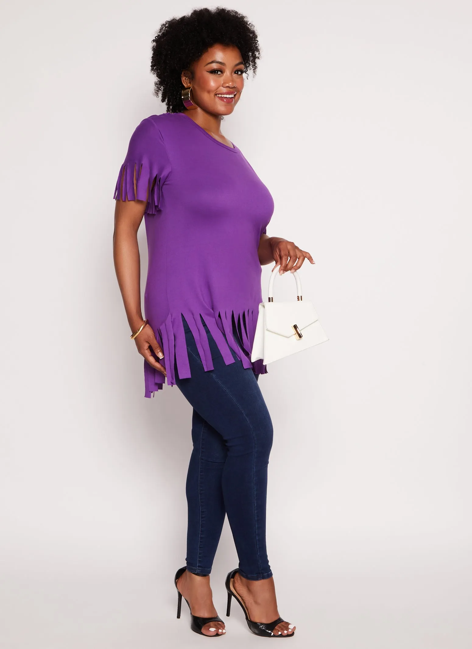 Plus Size Short Sleeve Fringe Hem T Shirt sold by Rainbow product image thumbnail 2