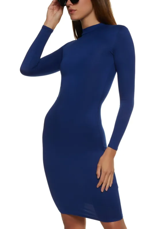 Mock Neck Long Sleeve Midi Dress sold by Rainbow