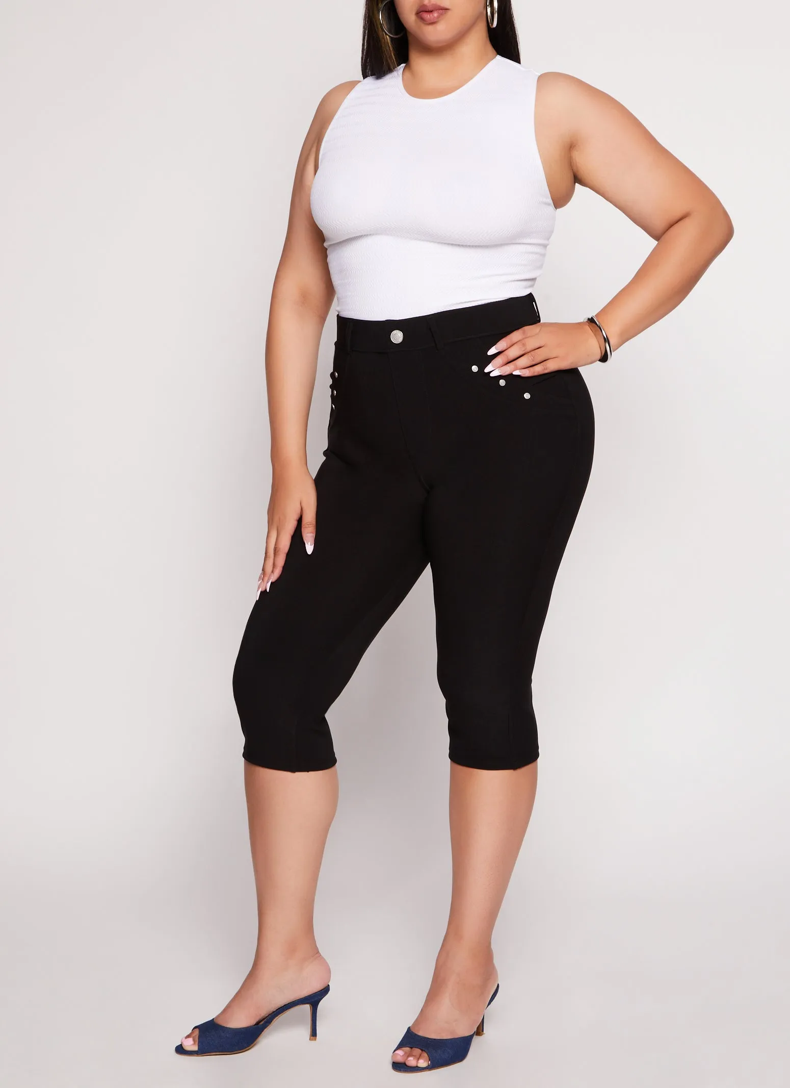 Plus Size Snatched High Waist Capri Pants sold by Rainbow
