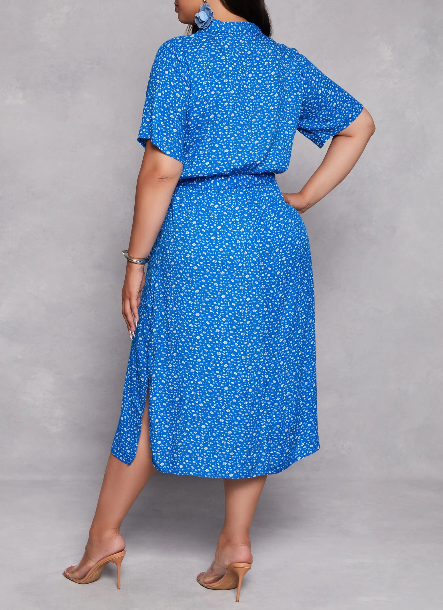 Plus Size Floral Print Shirt Dress sold by Rainbow product image thumbnail 3