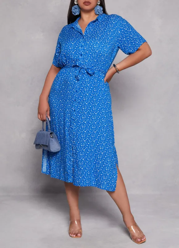 Plus Size Floral Print Shirt Dress sold by Rainbow