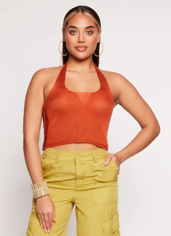 Distressed Knit Halter Top sold by Rainbow