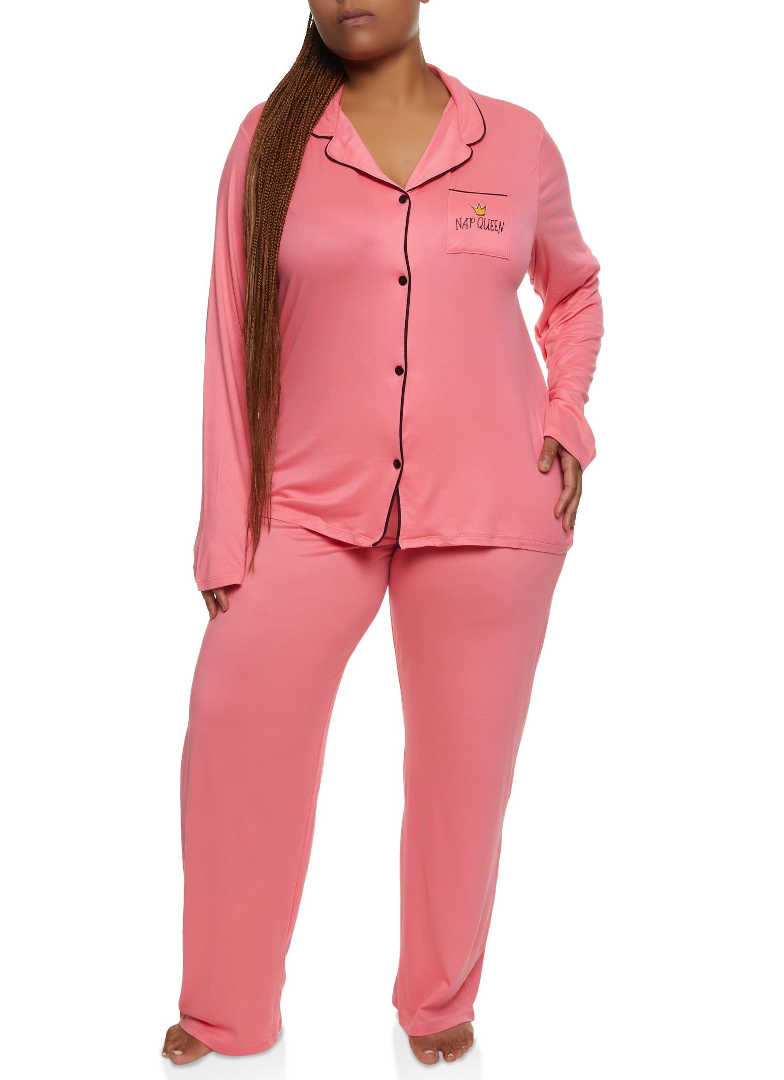 Plus Size Graphic Pocket Pajama Shirt and Pants sold by Rainbow