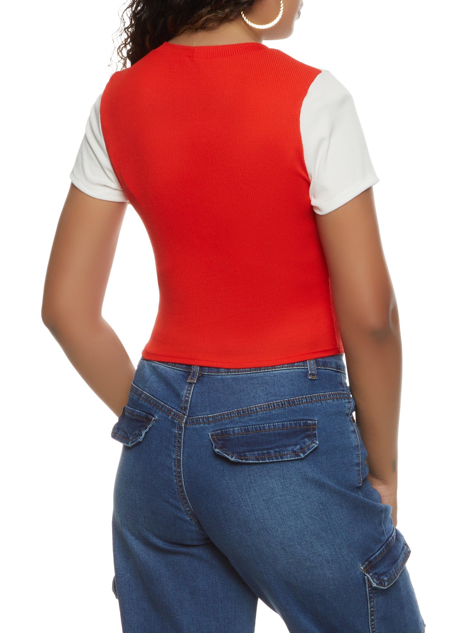 Ribbed Color Block Button Detail Crop Top sold by Rainbow product image thumbnail 2