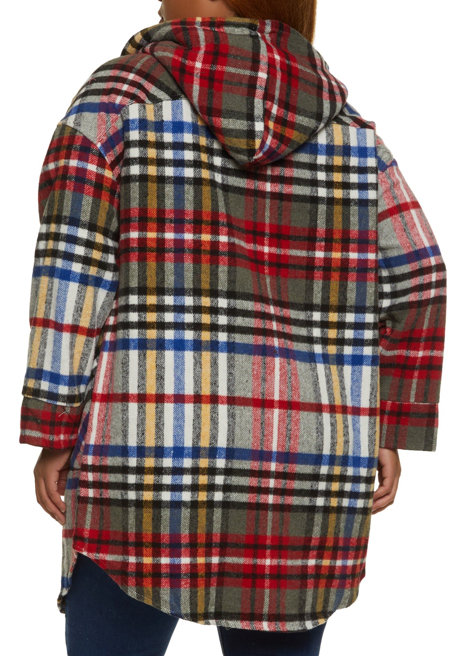 Plus Size Plaid Sherpa Lined Hooded Longline Shacket sold by Rainbow product image thumbnail 3