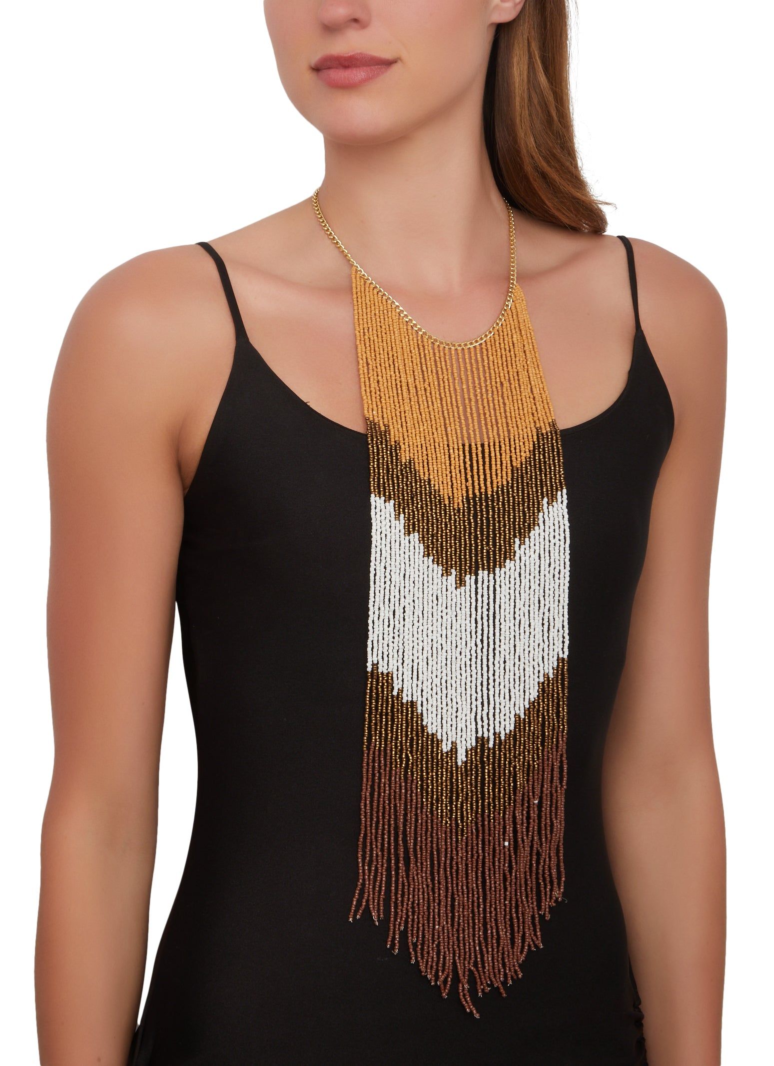 Color Block Beaded Fringe Necklace sold by Rainbow