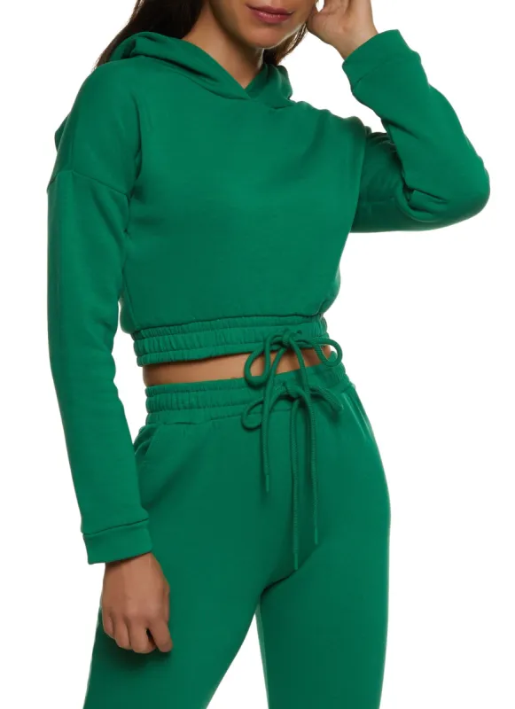 Fleece Faux Drawstring Cropped Sweatshirt sold by Rainbow
