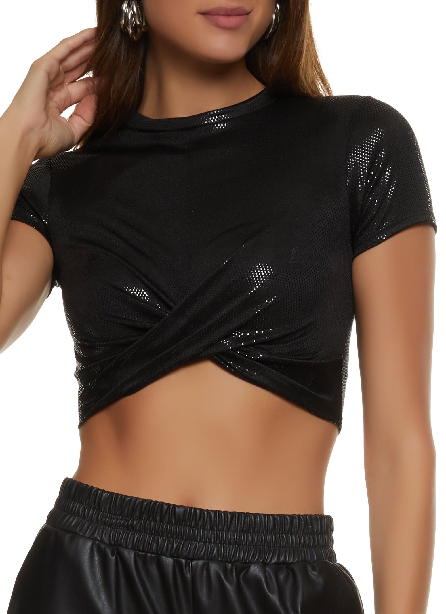 Foiled Twist Front Crop Top sold by Rainbow