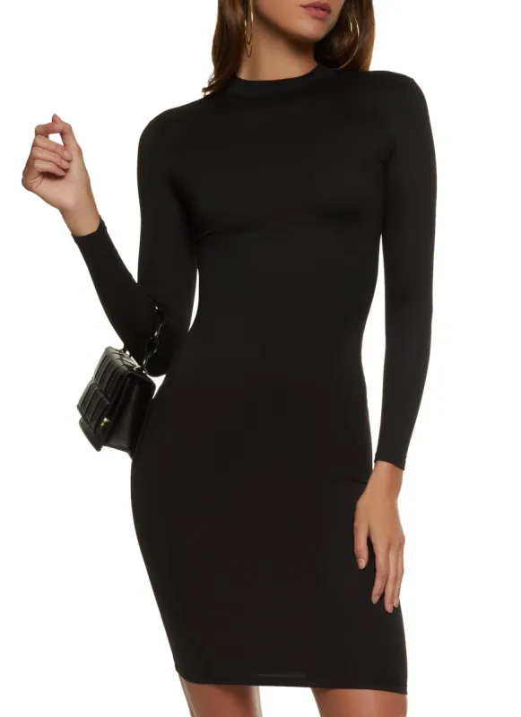 Mock Neck Long Sleeve Midi Dress sold by Rainbow