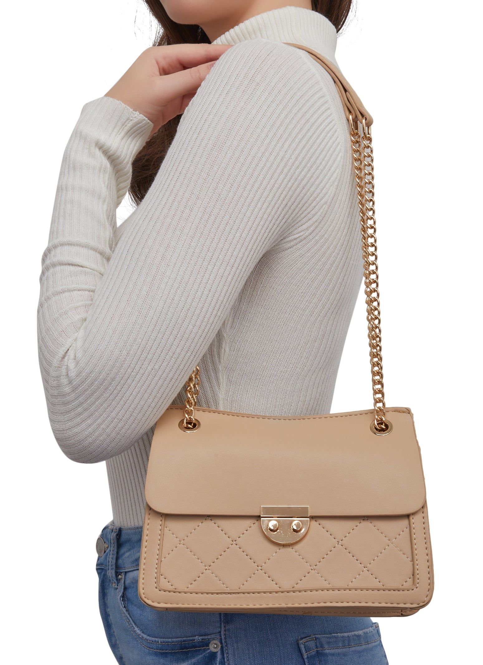 Faux Leather Stitch Detail Mini Shoulder Bag sold by Rainbow