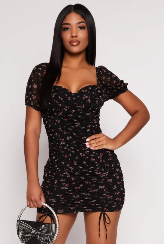 Mesh Floral Ruched Peasant Dress sold by Rainbow