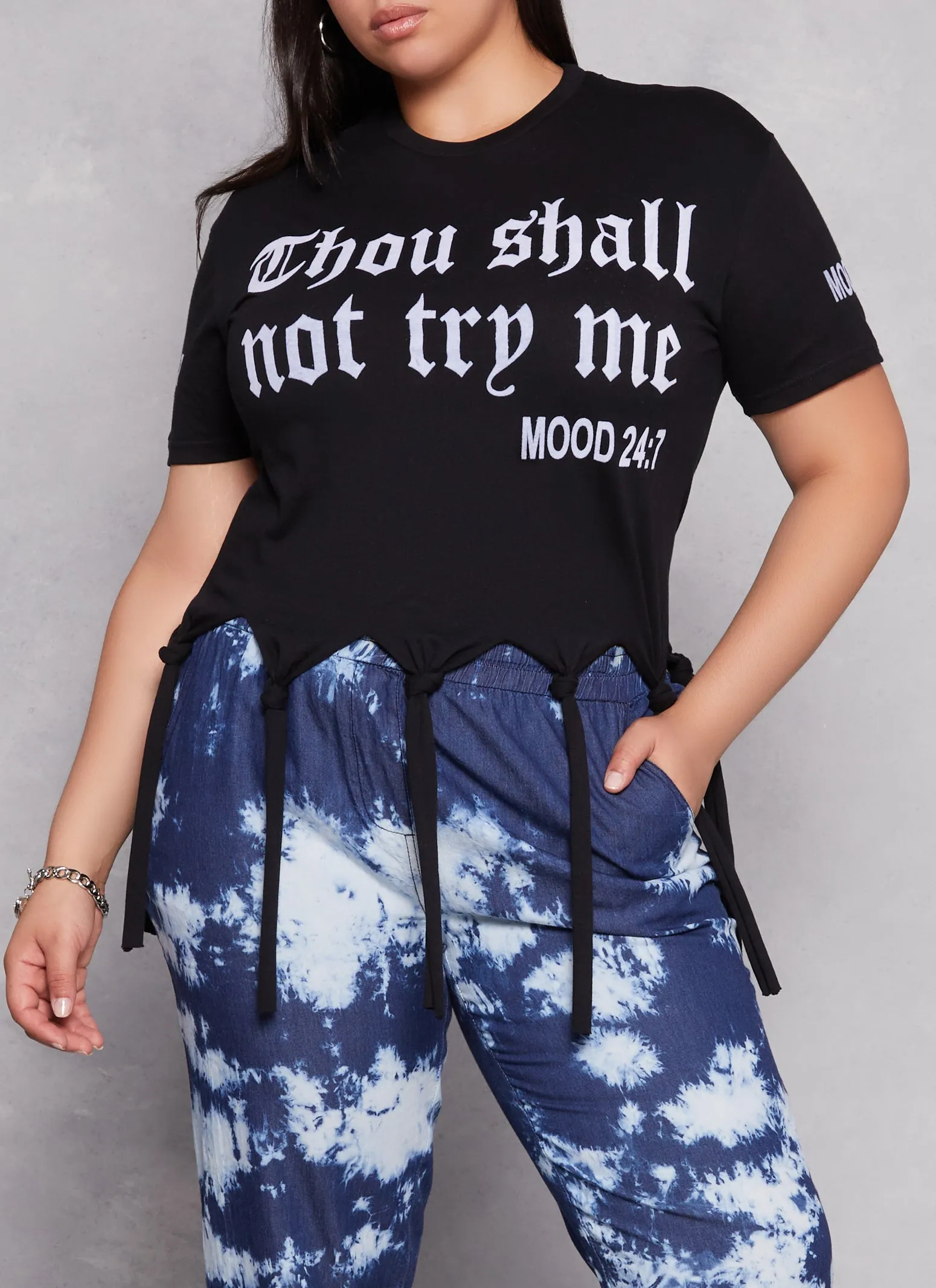 Plus Size Thou Shall Not Fringe T Shirt sold by Rainbow