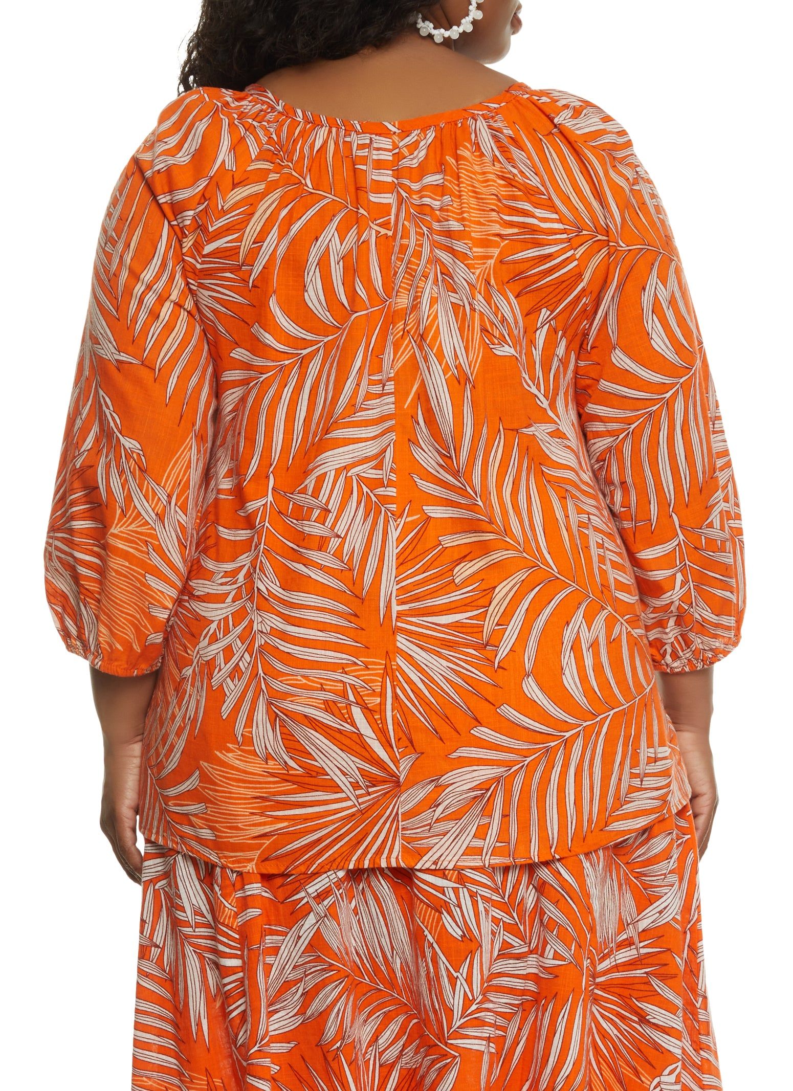 Plus Size Palm Printed Tie Neck Peasant Top sold by Rainbow product image thumbnail 3