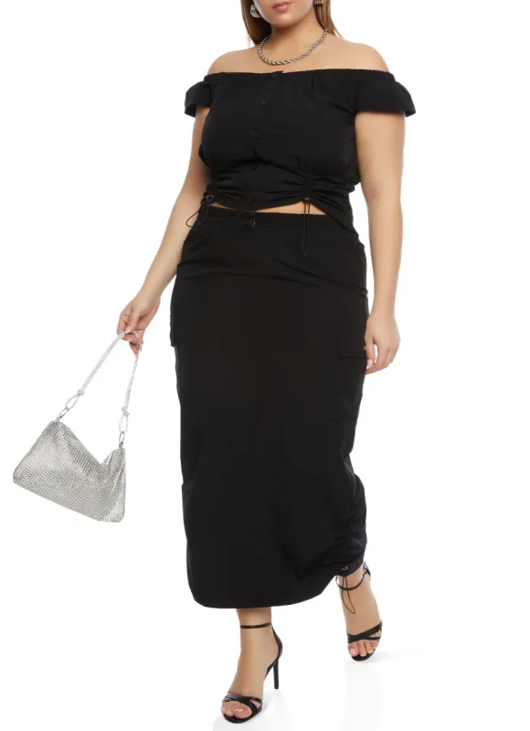 Plus Size Parachute Cargo Maxi Skirt sold by Rainbow