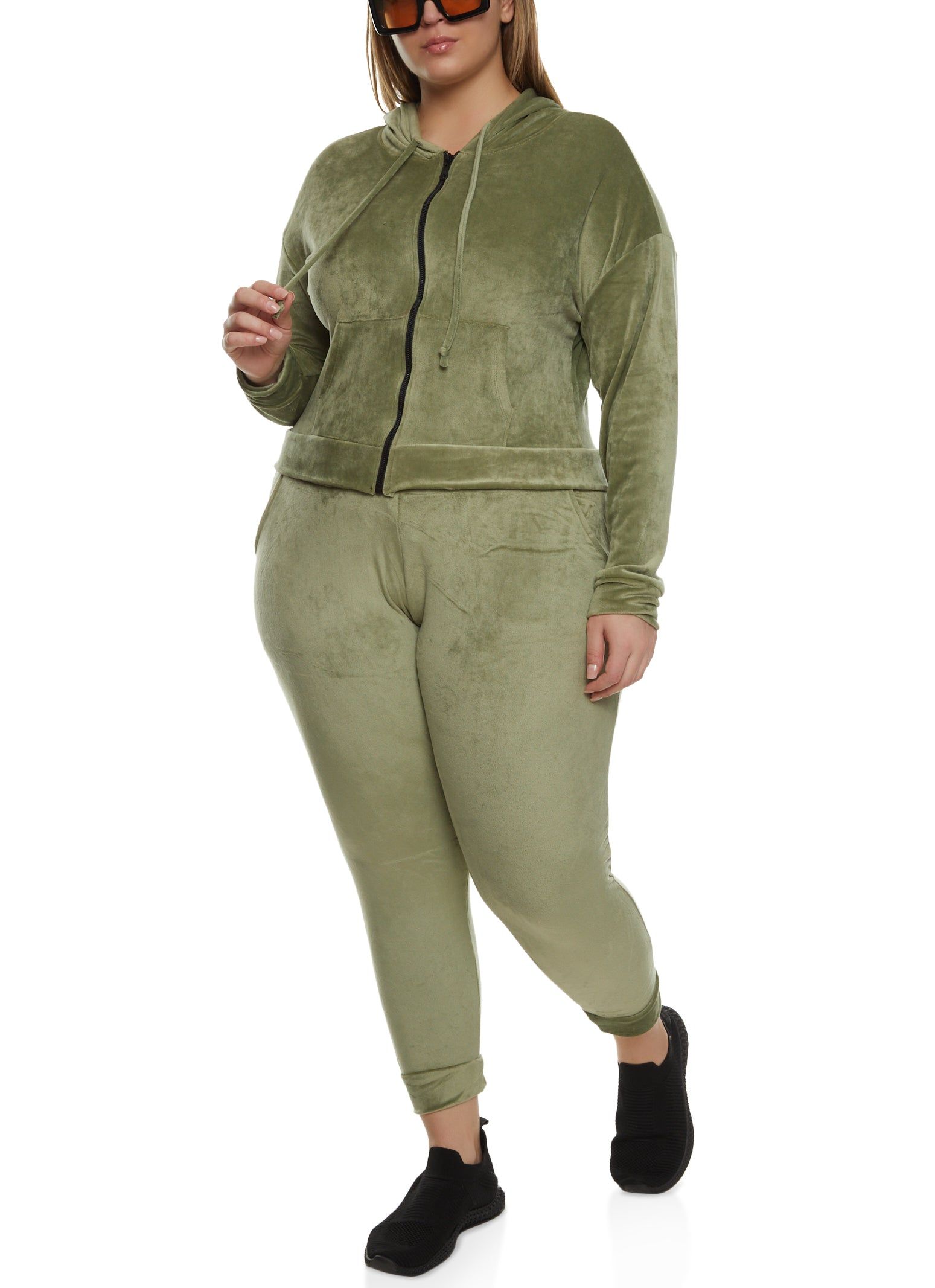 Plus Size Velour Zip Front Hooded Sweatshirt sold by Rainbow product image thumbnail 2