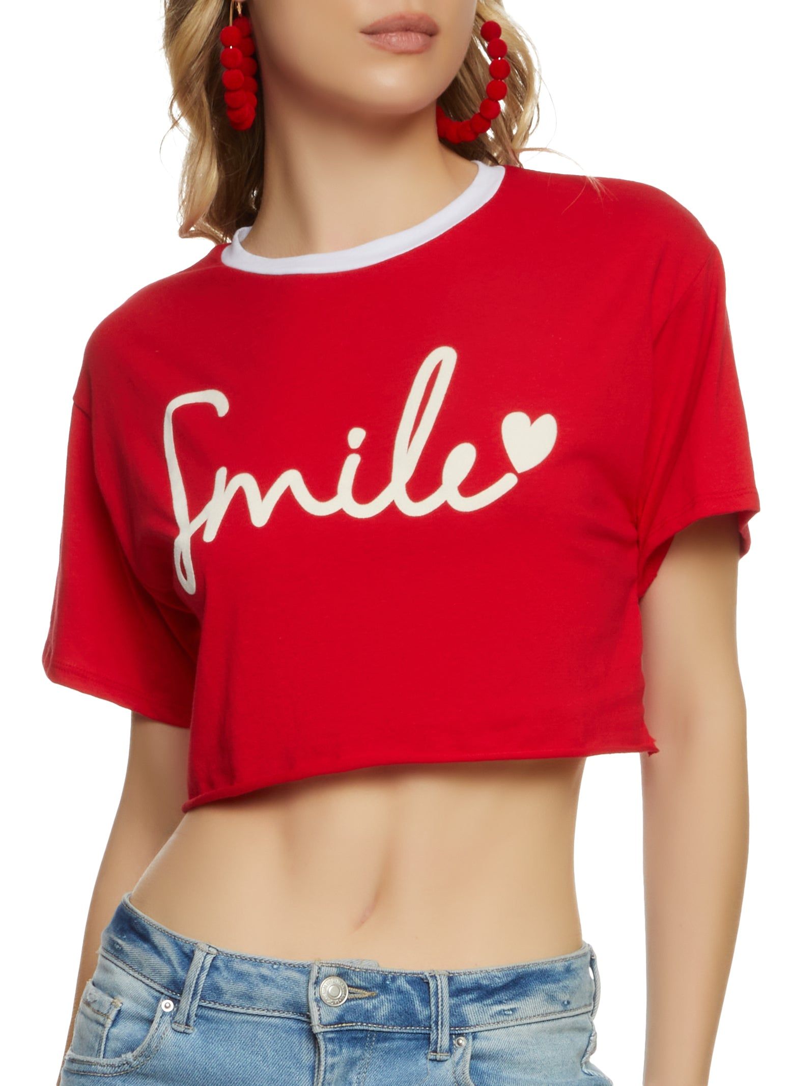 Smile Contrast Trim Crop Top sold by Rainbow