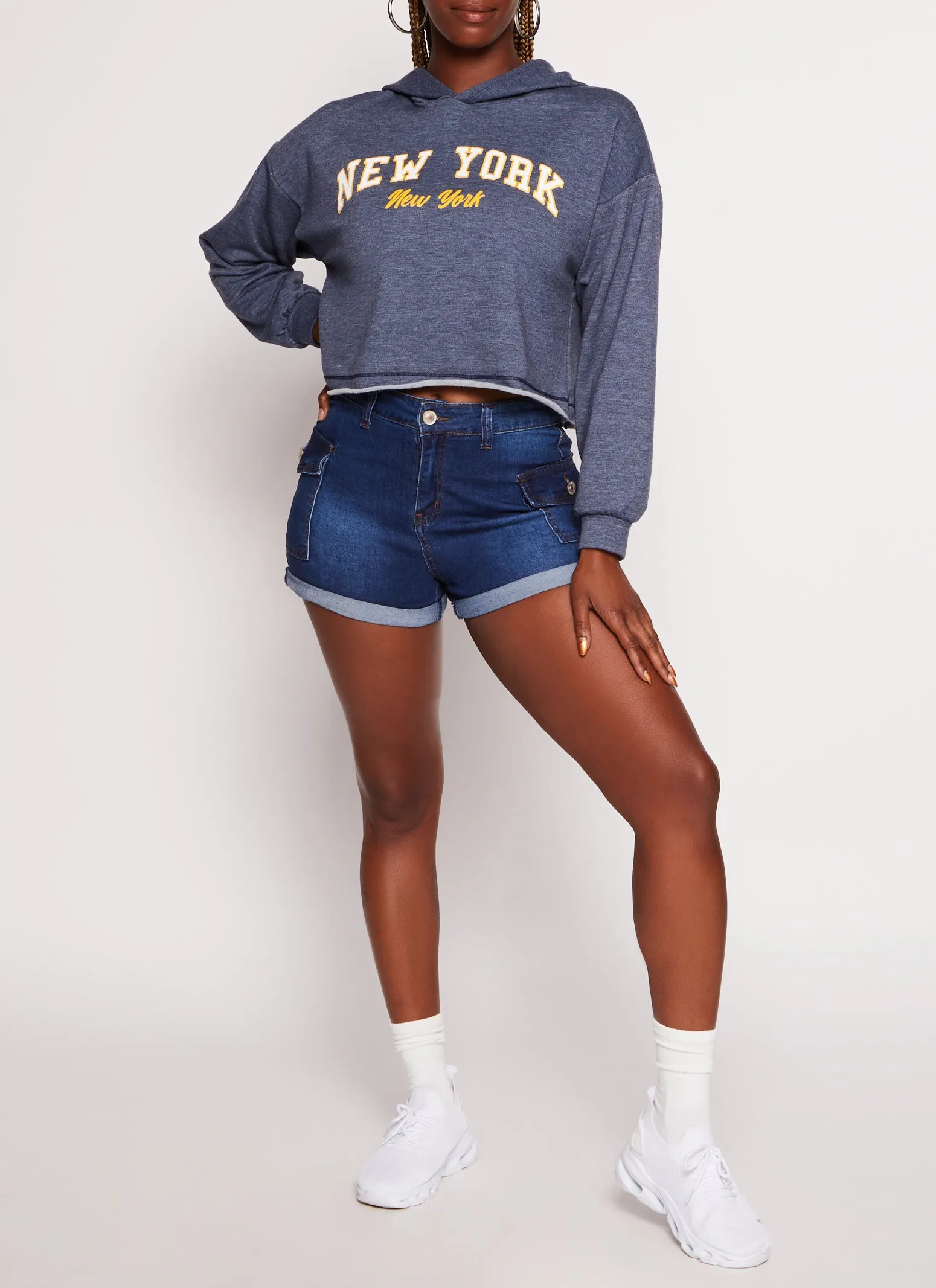 City Graphic Raw Hem Cropped Hoodie sold by Rainbow product image thumbnail 2