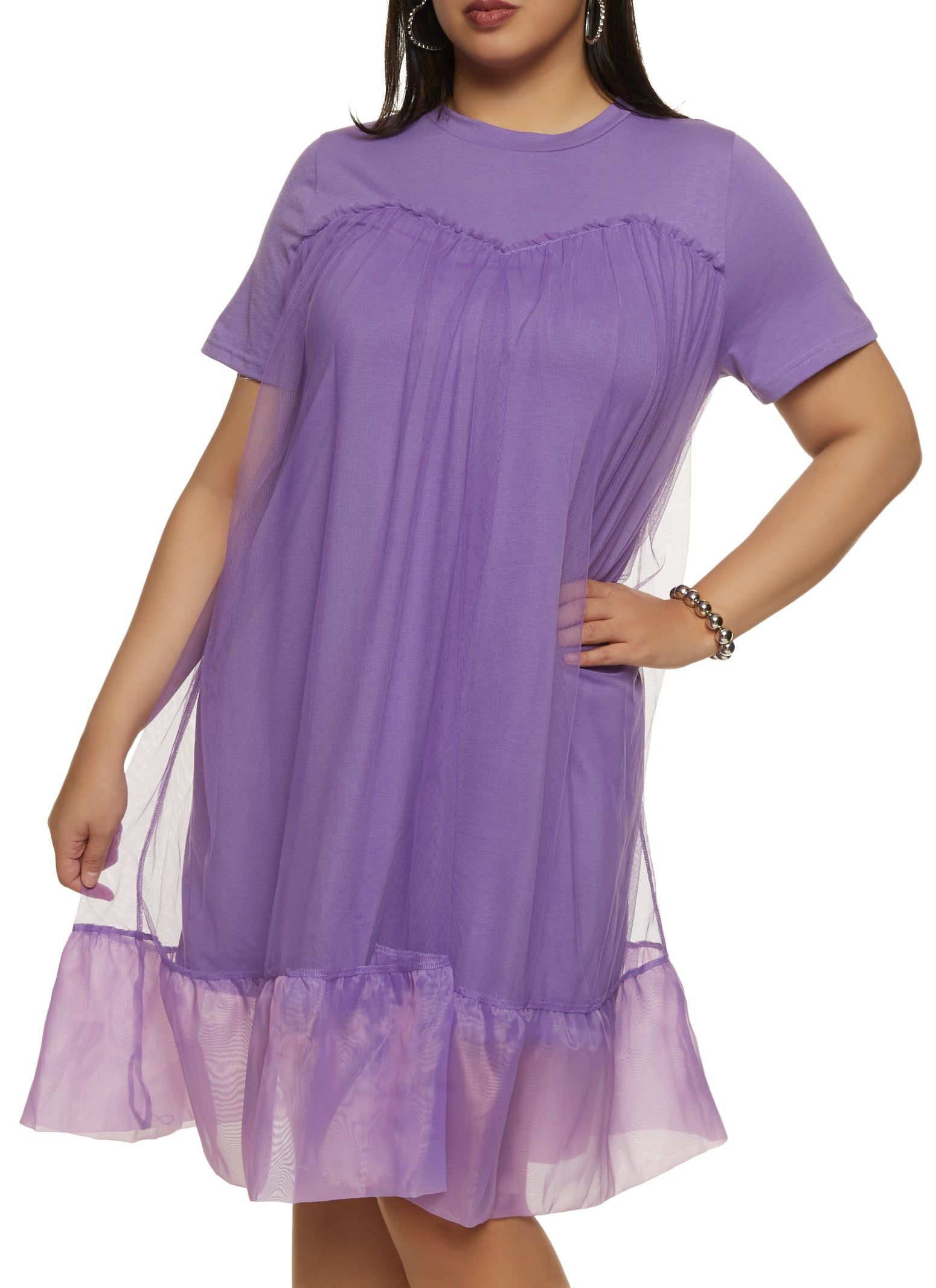 Plus Size Organza Hem Tulle Midi Shift Dress sold by Rainbow