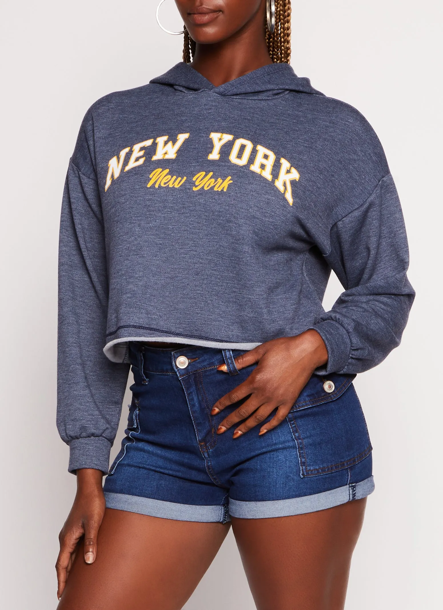 City Graphic Raw Hem Cropped Hoodie sold by Rainbow