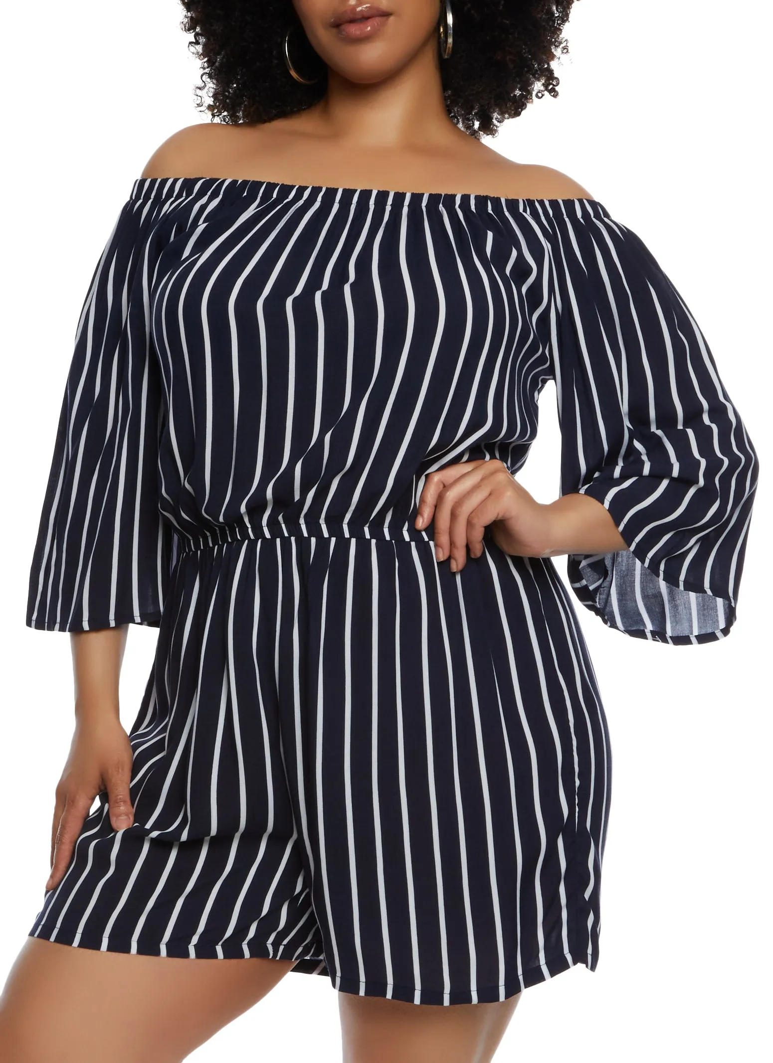 Plus Size Striped Off the Shoulder Romper sold by Rainbow product image thumbnail 2