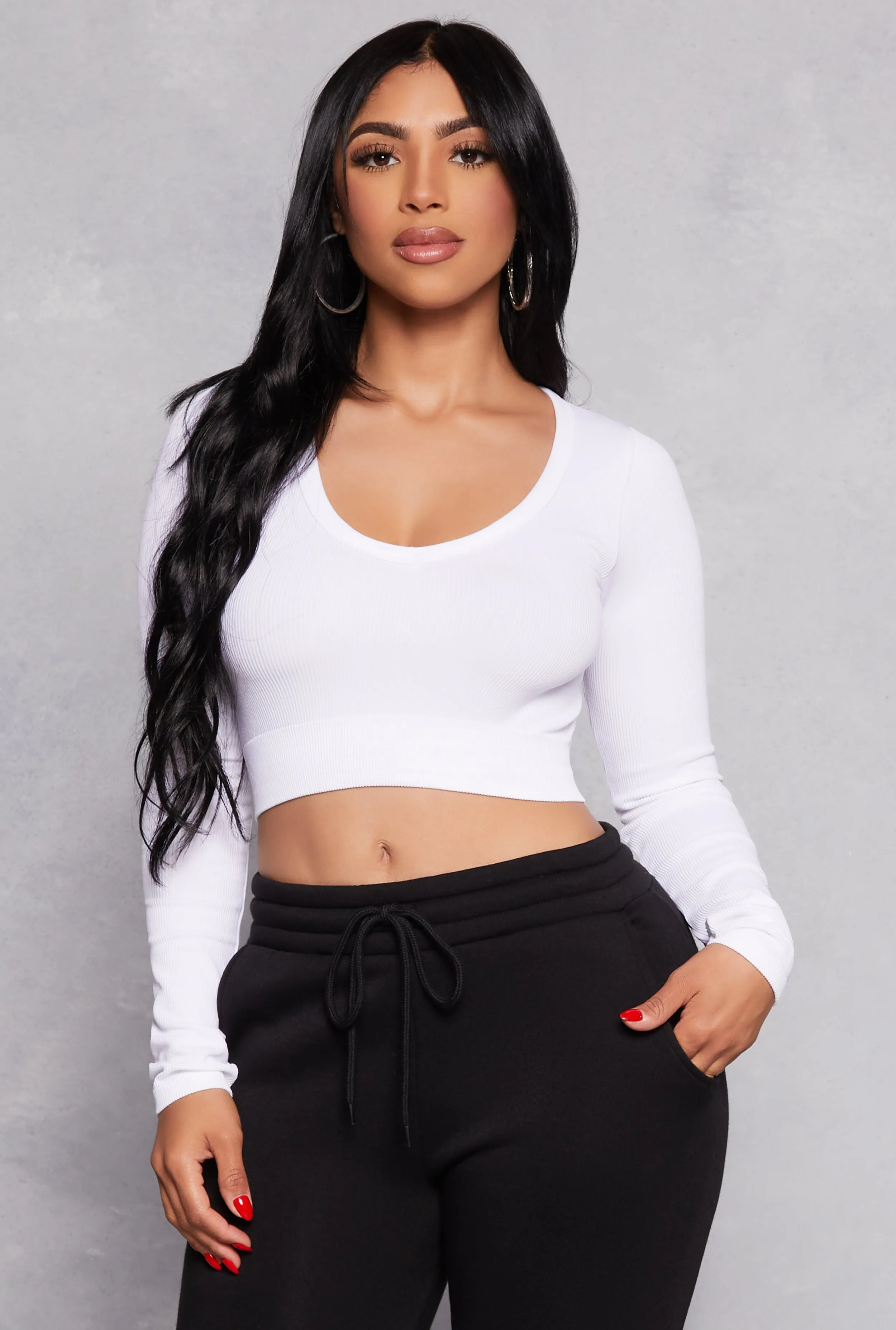Seamless Ribbed Knit Long Sleeve Crop Top sold by Rainbow