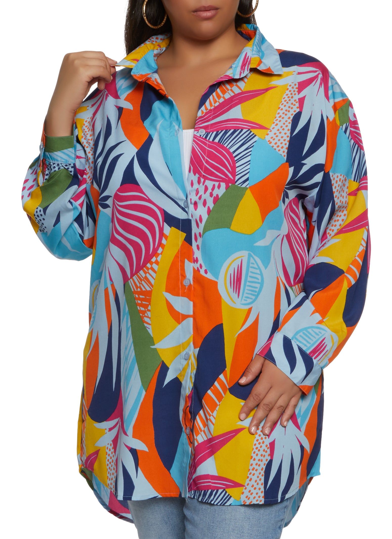 Plus Size Abstract Print Tunic Shirt sold by Rainbow