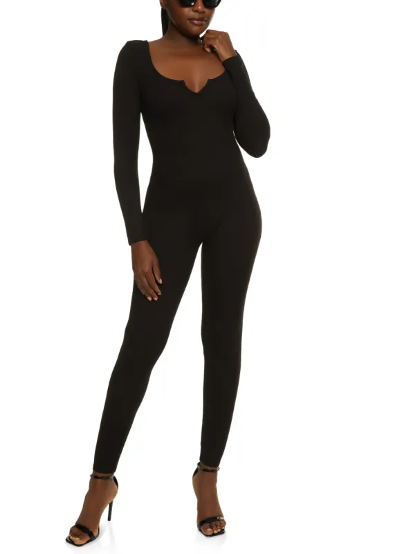 Ribbed Notch Neck Open Back Jumpsuit sold by Rainbow