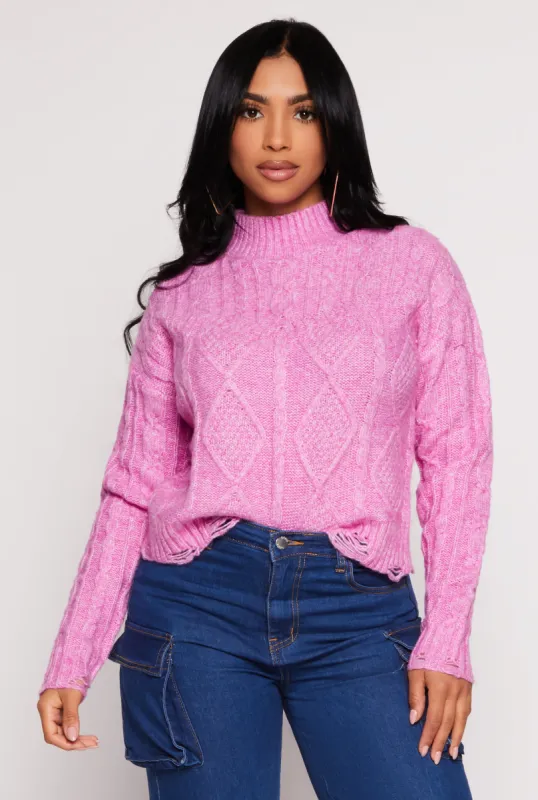 Wool Cable Knit Distressed Cropped Sweater sold by Rainbow