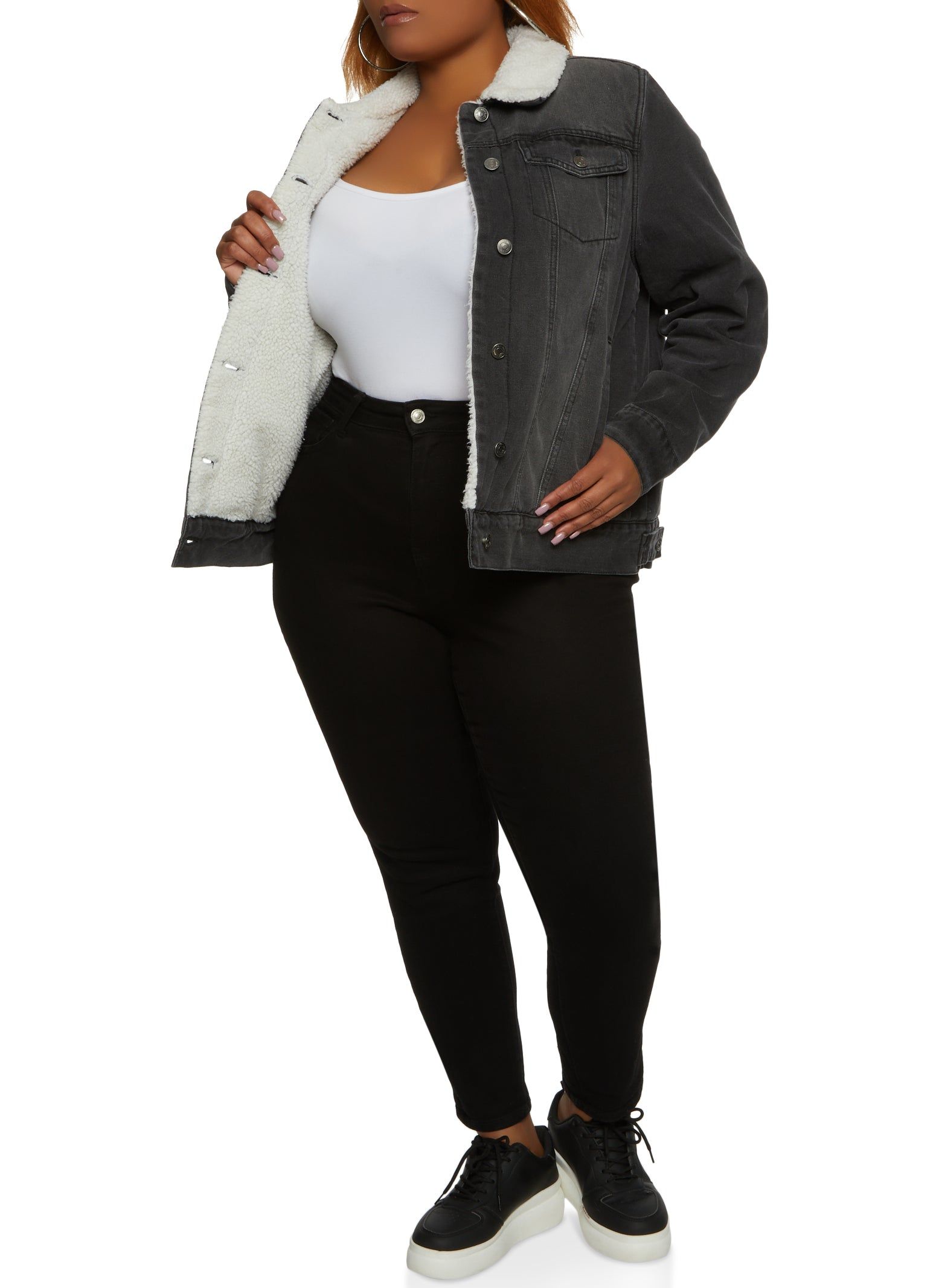 Plus Size Sherpa Lined Denim Jacket sold by Rainbow product image thumbnail 2